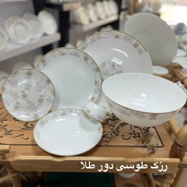 سرویس آرکوپال مقصود (باواریا) 6 نفره 26 پارچه طرح رزک طوسی دور طلا