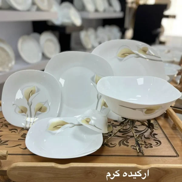 سرویس آرکوپال مقصود (باواریا) 6 نفره 26 پارچه طرح ارکیده کرم