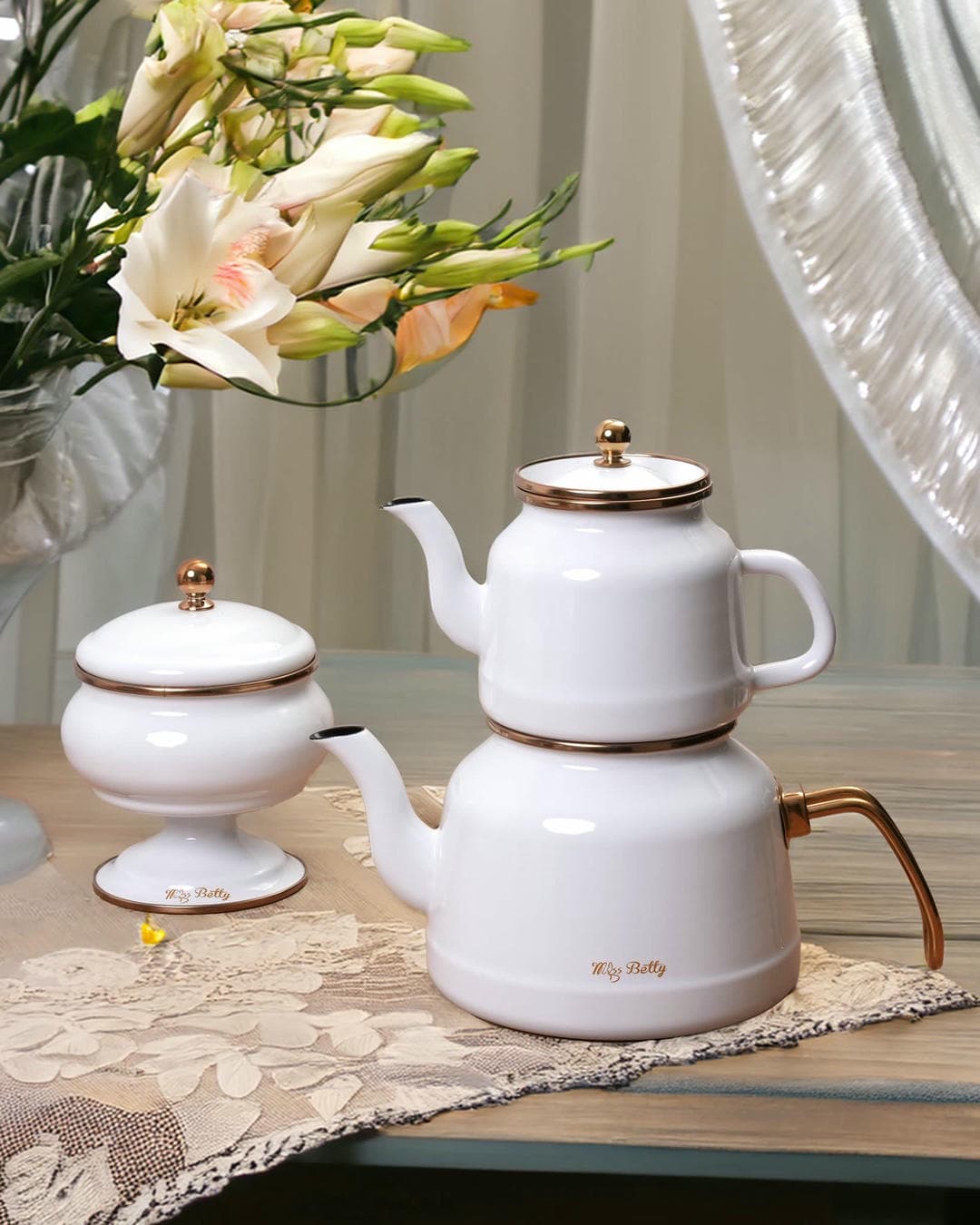 کتری قوری سفید Miss Betty ترکیه کتری قوری سفید Miss Betty ترکیه